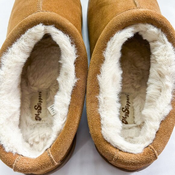 MySlippers Men's Slip-On Slippers, Leather Suede with Faux Fur Lining - Picture 10 of 11
